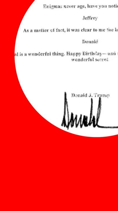 Part of the "birthday letter" to Jeffrey Epstein from 2003, with a signature at the bottom allegedly belonging to Donald Trump