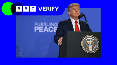 BBC Verify logo and photo of Donald Trump