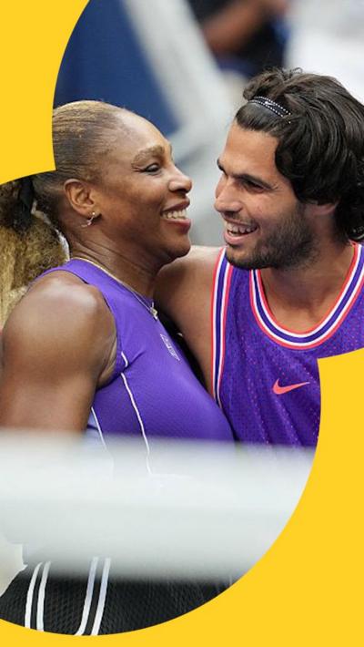 Serena Williams and Carlos Alcaraz competing the mixed doubles at the US Open