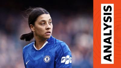 Close up of Chelsea's Sam Kerr in WSL match against Arsenal 