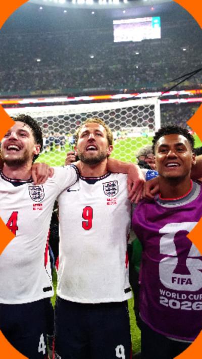 England players singing to the fans in the stands.