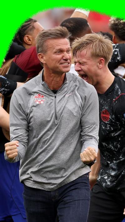 Jessie Marsch smiles to the crowd as Canada make it through to the last 16 of the 2026 World Cup