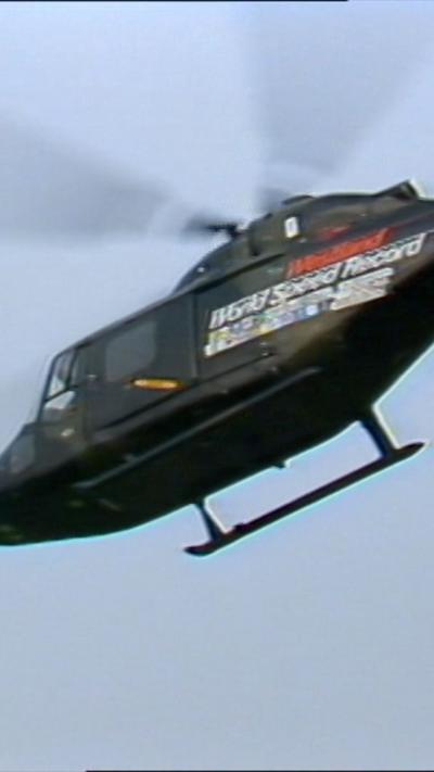 The Westland Lynx helicopter flying through the sky