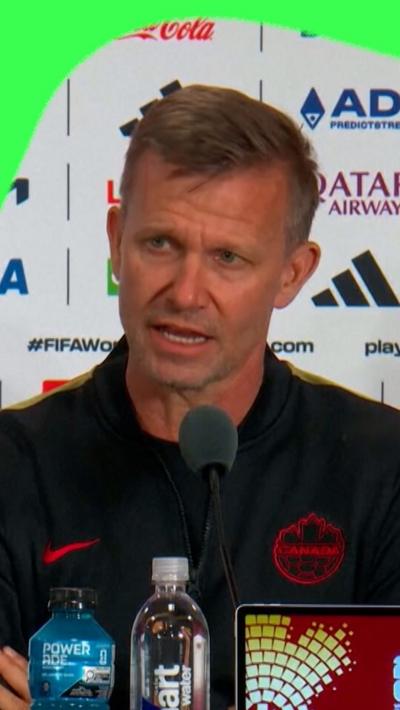 Jesse Marsch talking at a press conference. 