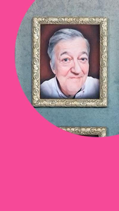 A photo of Stephen Fry in a gold frame on the wall in the Traitors castle 