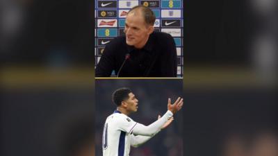 Splitscreen image of Thomas Tuchel and Jude Bellingham