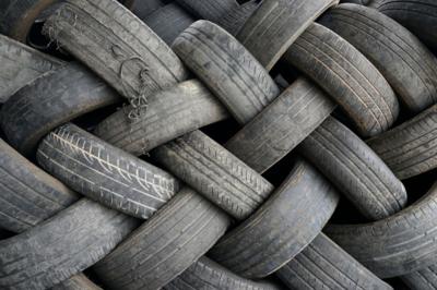 A interlocked pile of tyres