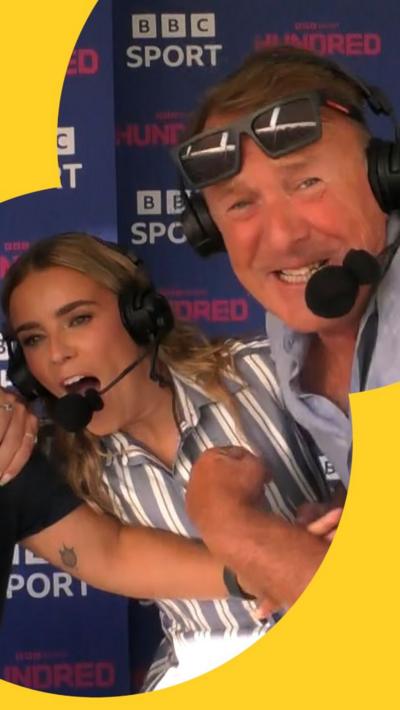 Alex Hartley and Phil Tufnell commentating on the cricket  