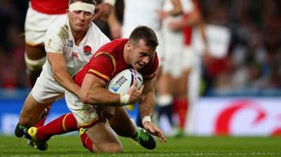 Gareth Davies goes over against England at Twickenham in the 2015 World Cup