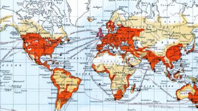 Old chromolithograph map of commercial chart of the World on Mercator's projection