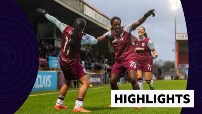 Manuela Pavi of West Ham United celebrates with Viviane Asseyi