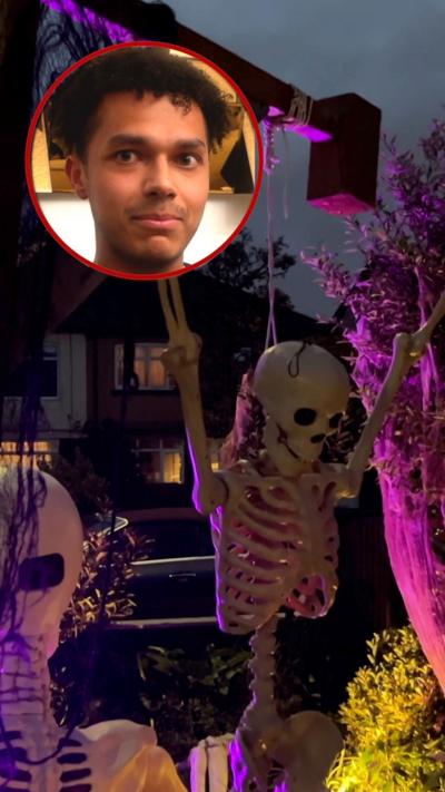 Jamal Clayton and his Halloween themed yard display