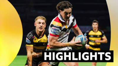 Bradford's Riley Dean scores a try against York