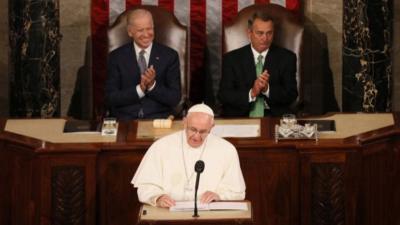 Pope Francis delivering a speech to the US Congress in Washington in 2015