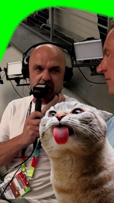 Danny Murphy and a cat with its tongue out