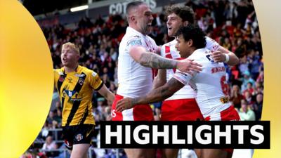Owen Dagnall of St Helens celebrates scoring their second try against Castleford