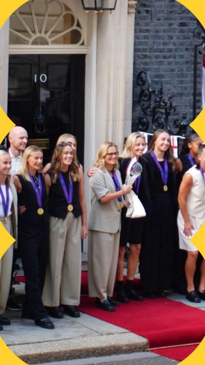Lionesses post with Euros trophy outside Downing St