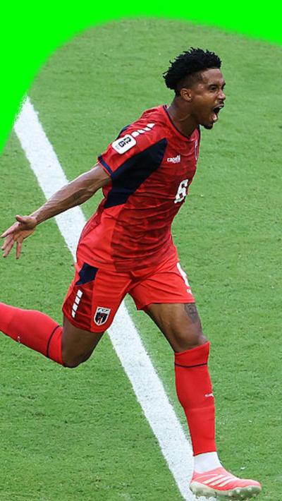 Kevin Pina celebrates scoring for Cape Verde against Uruguay in the 2026 World Cup.