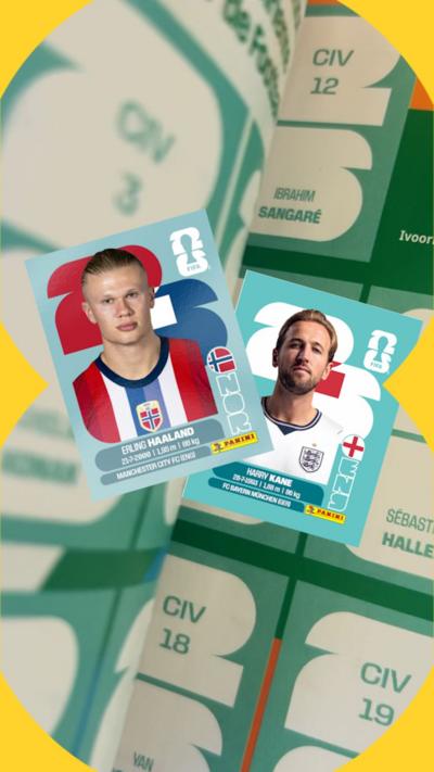 Stickers of Erling Haaland and harry Kane on a green background