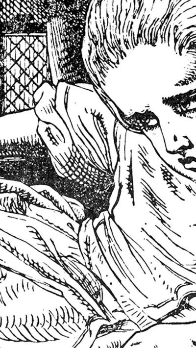 Illustration of Alice putting her hand through a window