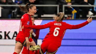 Wales' Hannah Cain celebrates with Josie Green