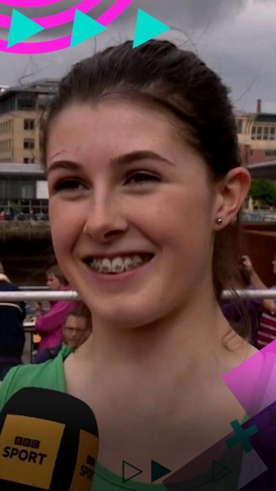 Amy Hunt after winning the 150m English Schools race as part of the Great North City Games in 2017