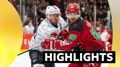 Cardiff Devils' Joey Martin and Gabe Bast of Belfast Giants