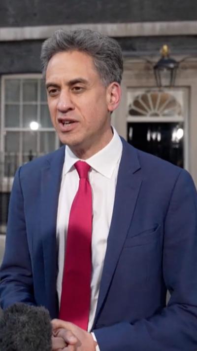 Miliband speaking outside No 10