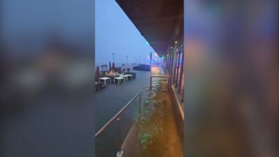 Flooded restaurant front