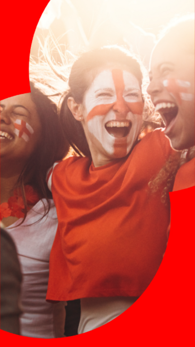 Threeomen with the English flag painted on their faces