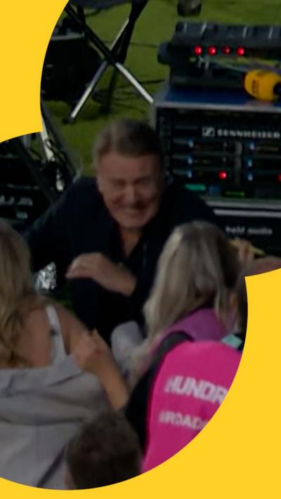 Phil Tufnell laughs after almost being hit by a six