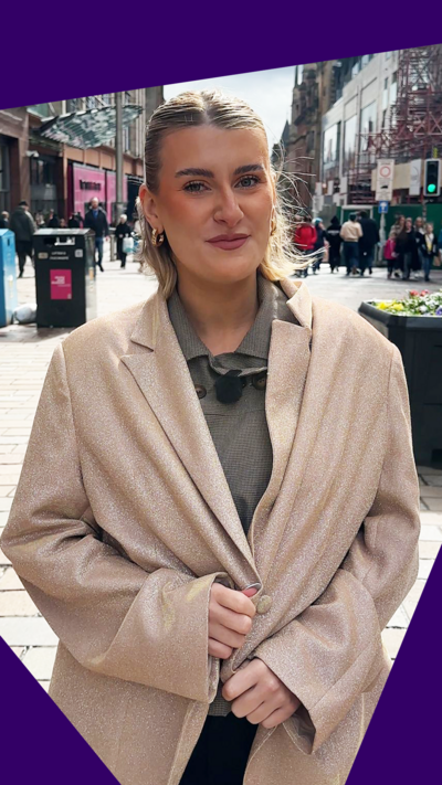 Woman with sparkly jacket on Buchanan Street