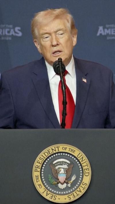 President Trump stood at podium