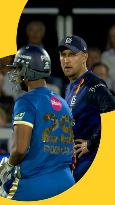 Liam Livingstone looking disapprovingly at Nicholas Pooran