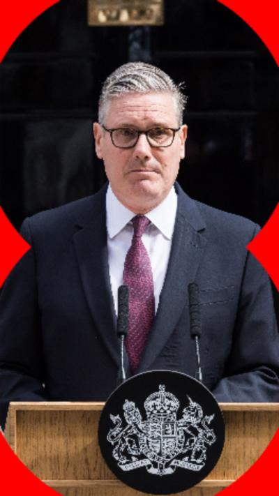 Keir Starmer stood at podium outside 10 Downing Street.