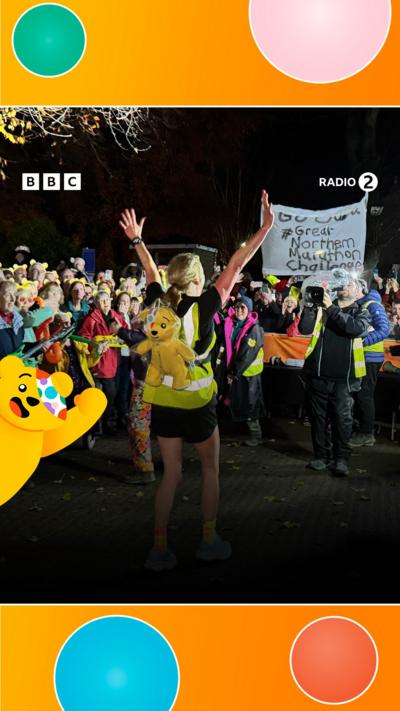 Sara Cox finishing Day 2 of her Children in Need Challenge.