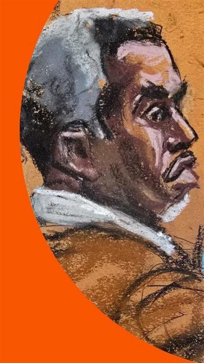 Court sketch of Diddy speaking in court