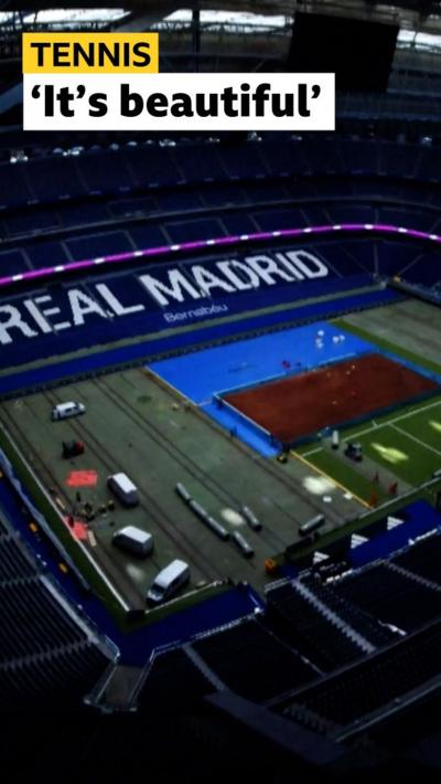 Tennis court on Real Madrid's Bernabeu Stadium