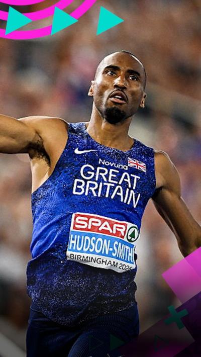 Matt Hudson-Smith celebrates after winning the 400m