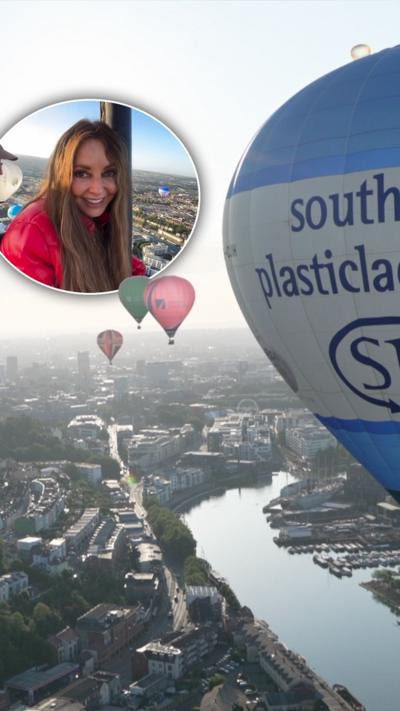 A split screen, Carol Vorderman is in an inset circle and in the background is Bristol skyline. 