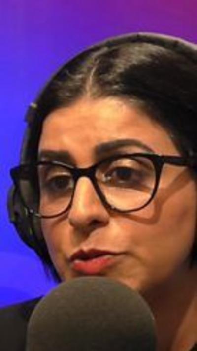 Shabana Mahmood wearing headphones 