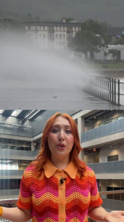 Head and shoulders shot of BBC's Alice Cruikshank with long red hair wearing an orange and pink top.
Above image: Waves crash against railings with buildings behind. Below: Head and shoulder shot of BBC's Alice Cruikshank with long red hair wearing an orange and pink top.