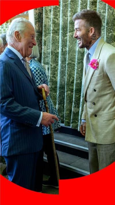 King Charles greets David Beckham during a visit to the RHS Chelsea Flower Show