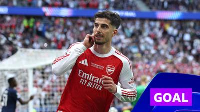 Watch as Kai Havertz gives his side a comfortable lead by socring the opening goal for Arsenal against Paris St Germain in the Champions League final.