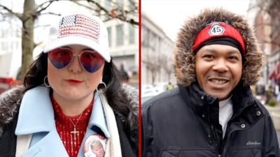 Split screen of a young women and man 