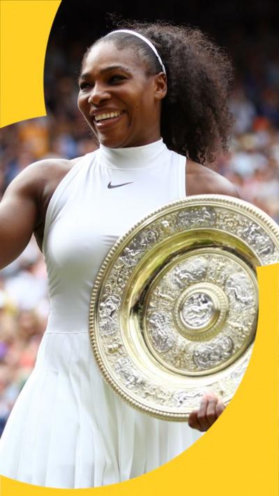Serena Williams holds her Wimbledon title in 2016