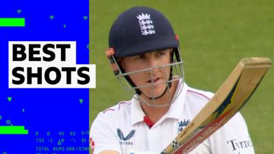 Harry Brook bats for England against New Zealand on day four of the men's Test match series.