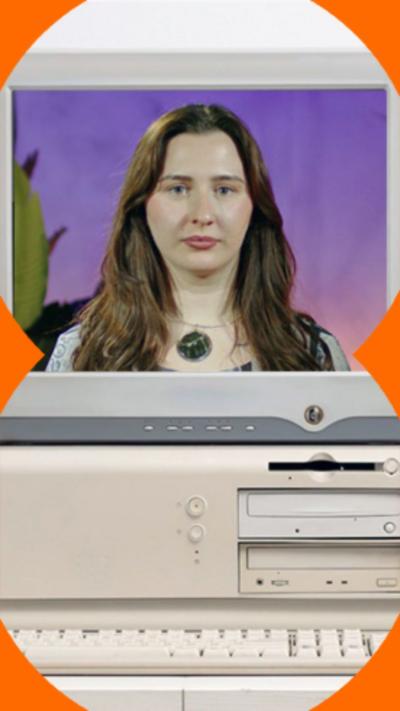 Image of Adele Walton in an old PC monitor 