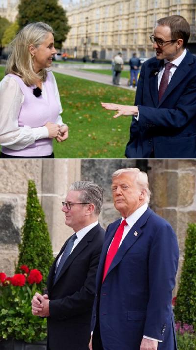 Top - Sarah Smith and Chris Mason 
Bottom - Keir Starmer and Donald Trump