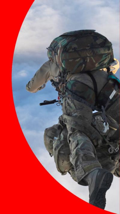 A military officer mid-skydive 